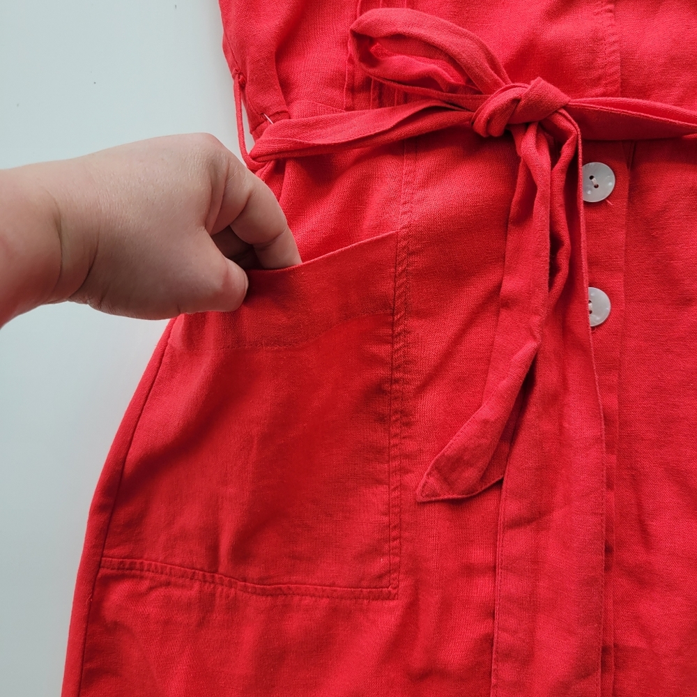 Nicole Miller | NWT Linen Blend Button Up Mini Dress Red Size M - Picture 4 of 10